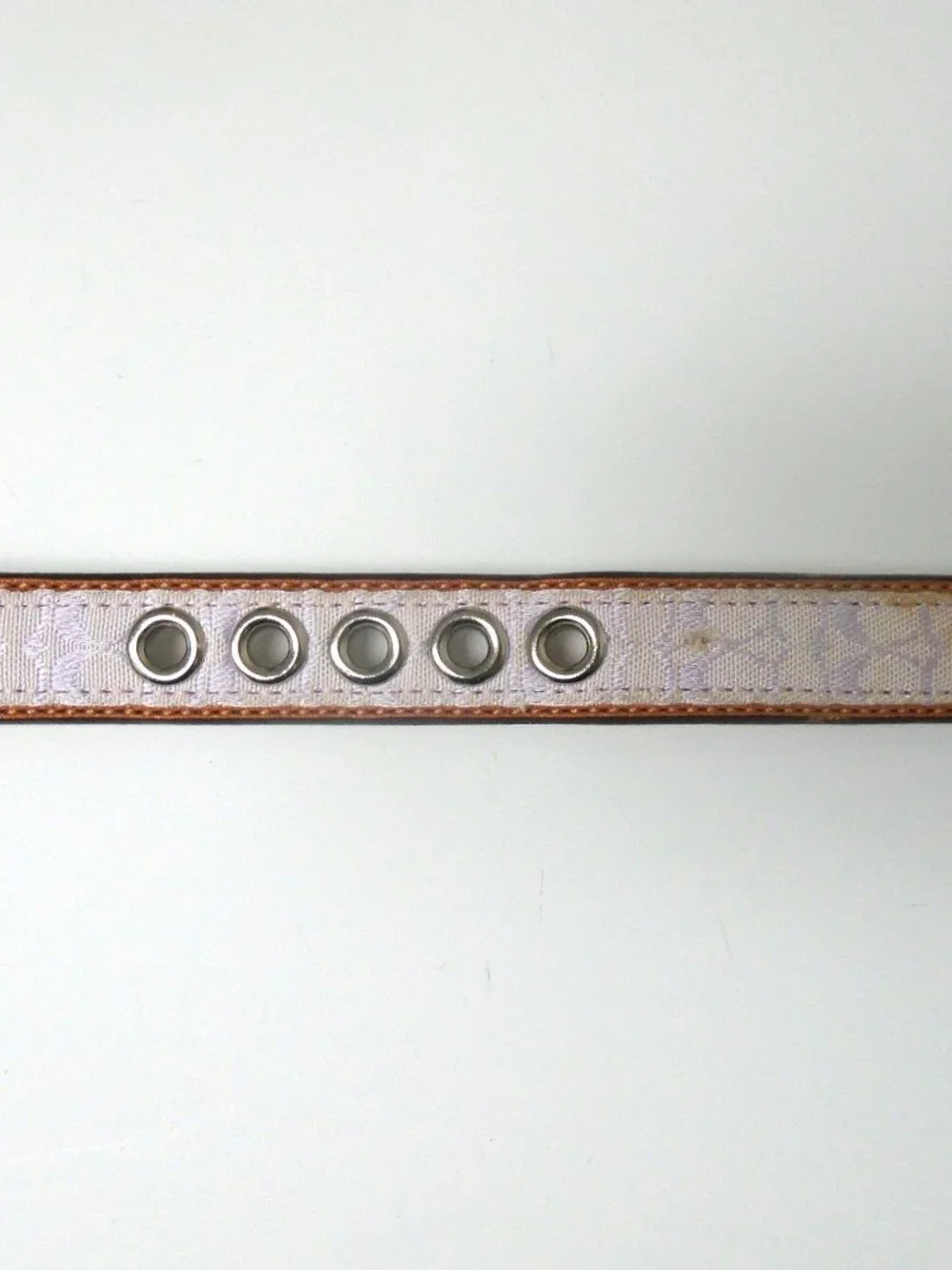 NEW VINTAGE COACH BROWN LILAC JACQUARD SIGNATURE C LEATHER DOG COLLAR 4003 SZ XS